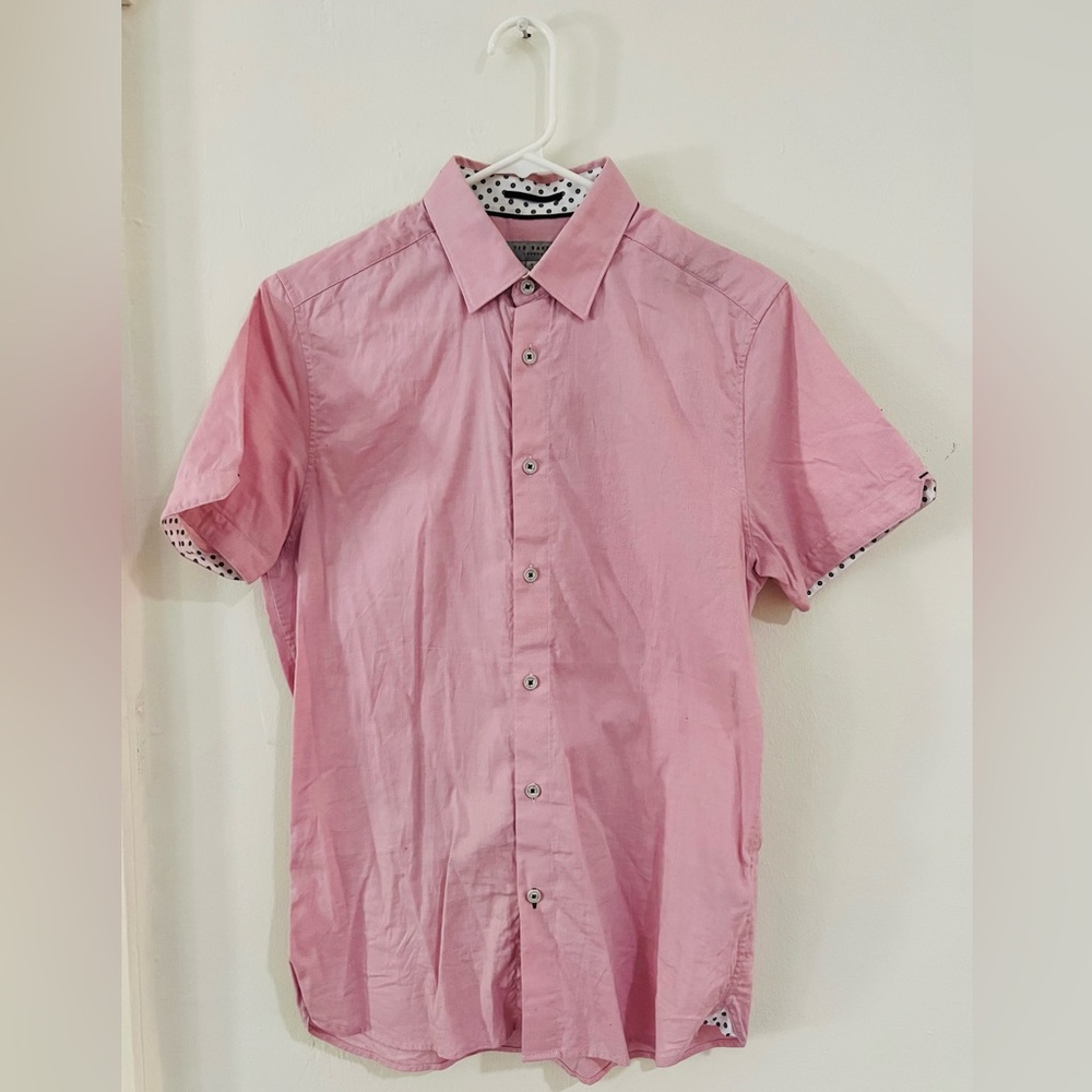 Ted Baker Mens Short Sleeve Textured Button Down Pink Size 2, NWOT